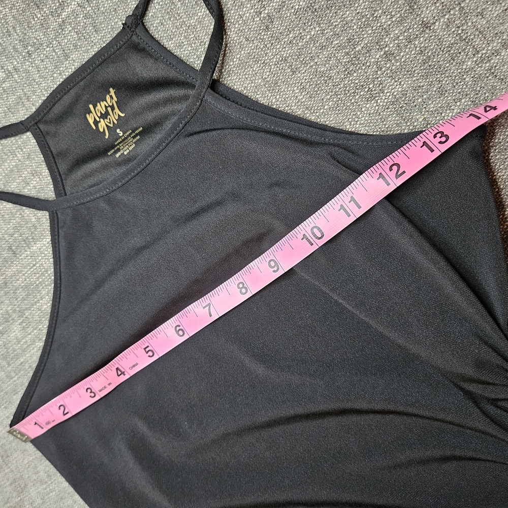 PLANET GOLD Ruched Black Midi Dress With Front Slit (Juniors) Size Small - Picture 7 of 11